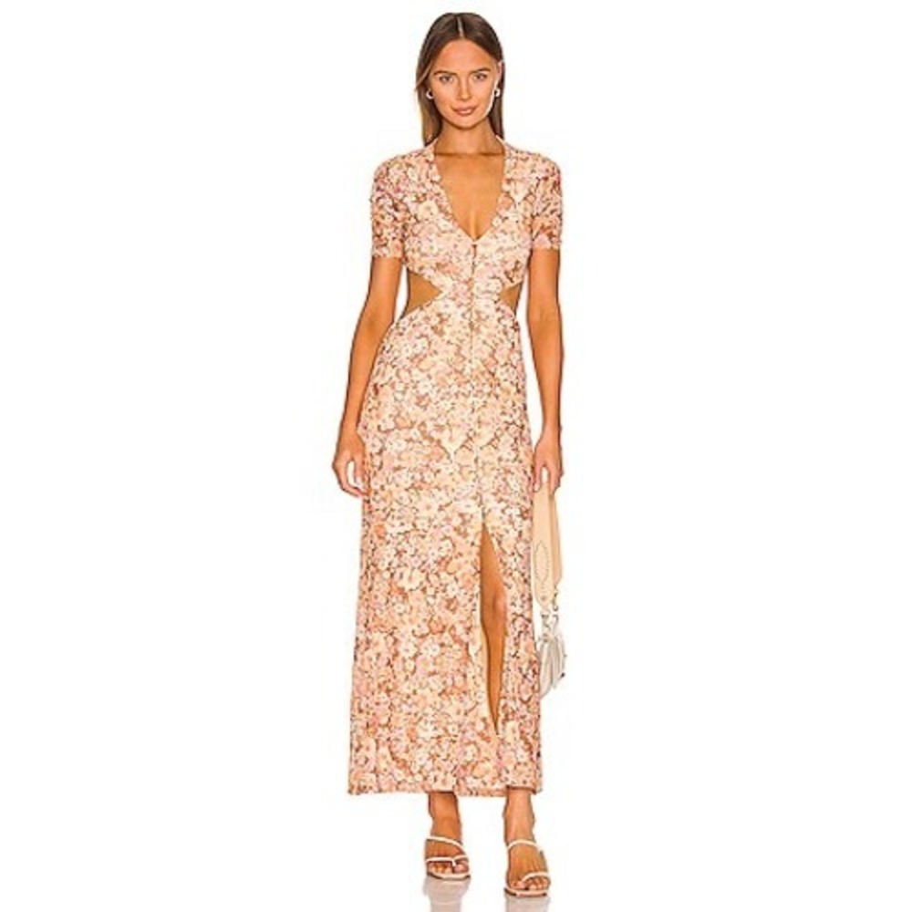 Hansen & Gretel Floral Cutout Maxi Dress Orange Pink Flower Power 70s Style S